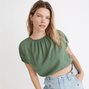 Madewell Linen-Blend‎ Michele Bubble Top Waist Length Fern Green Sz S